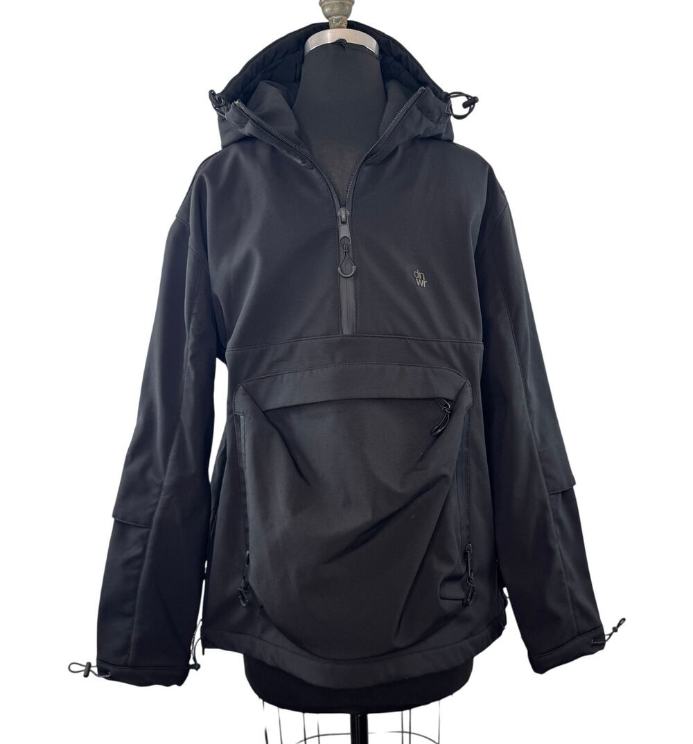 ZARA Men's DNWR Black Windbreaker Hooded Fleece Lined 1/4 Zip Pullover Small S